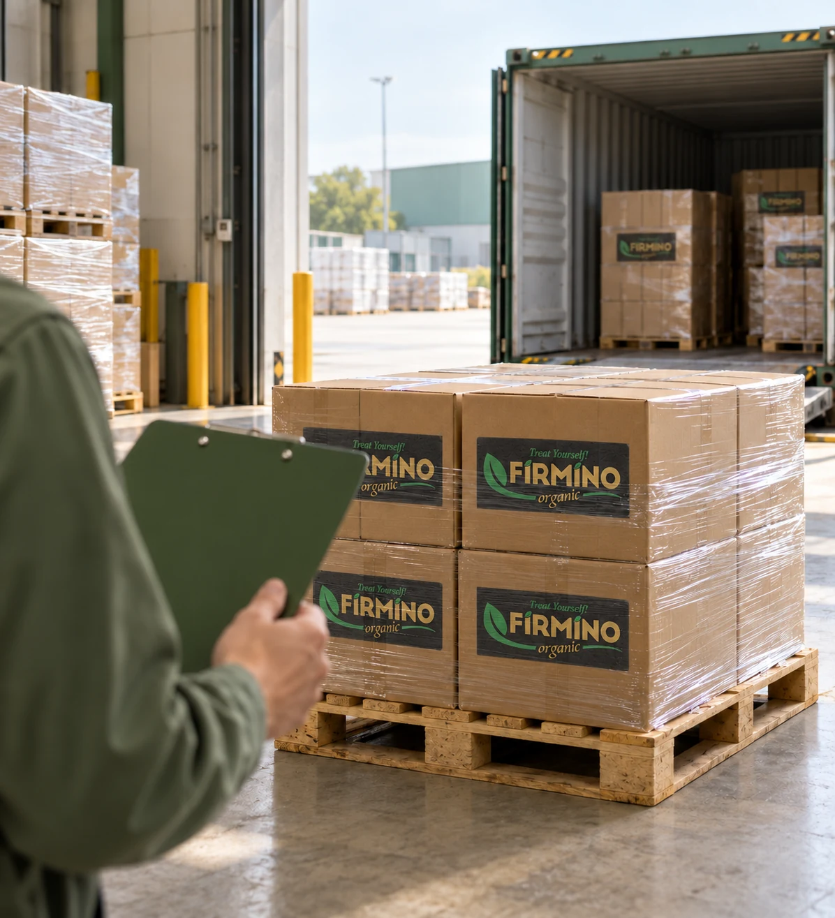 An editorial scene illustrating international food logistics