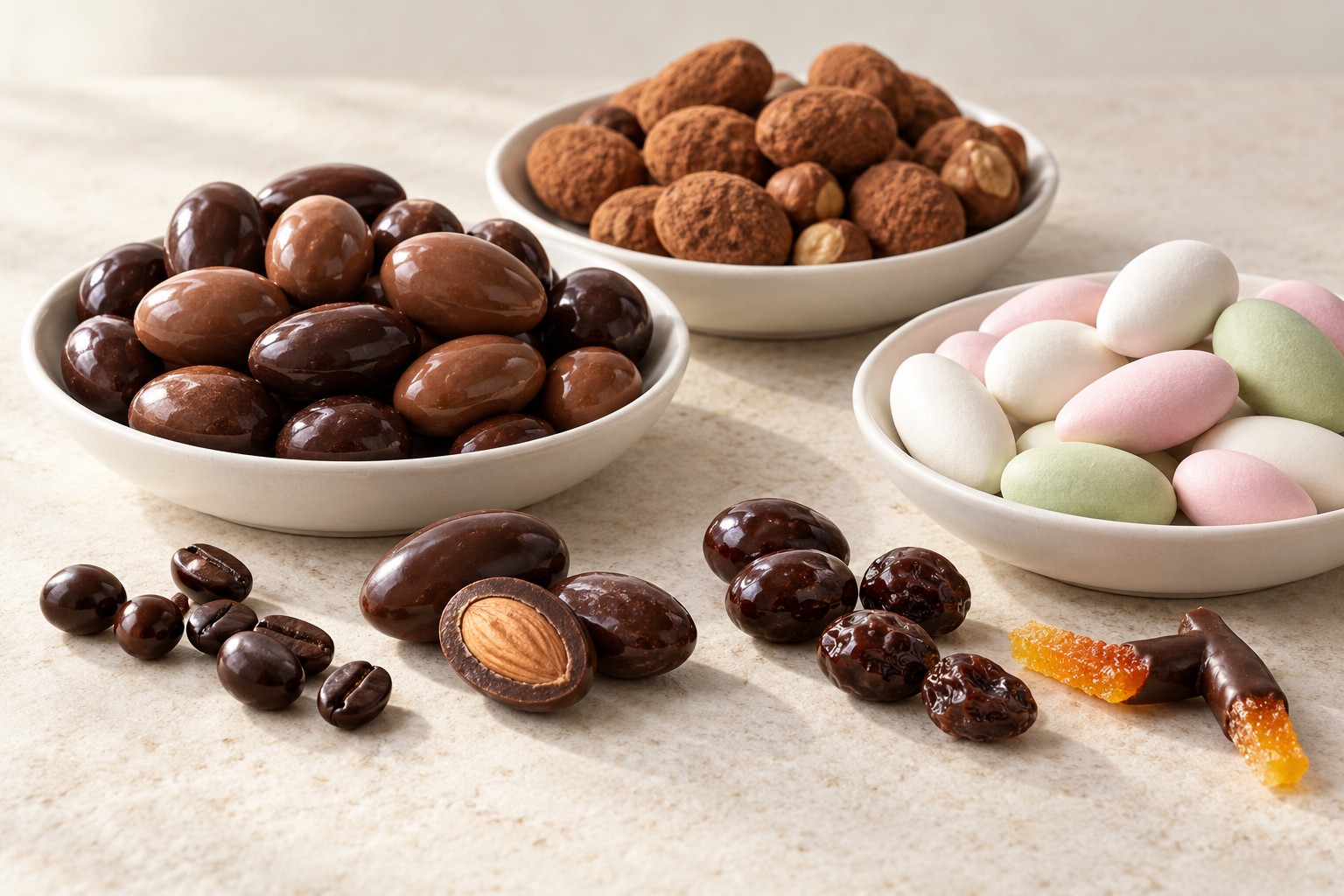 Chocolate and sugar coated dragees